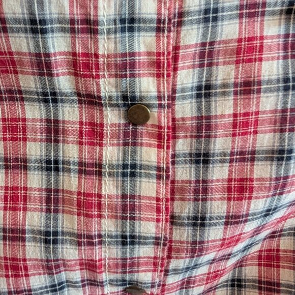 Zara Pearl Embellished Red Gingham Check Snap Front Western Collared Shirt Large - Picture 5 of 8